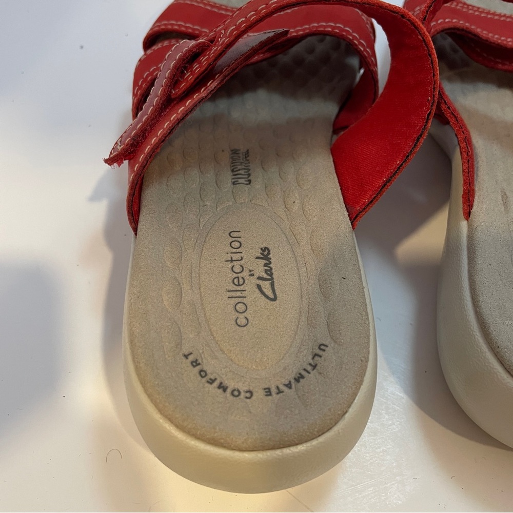 Clarks Alexis Art Red Leather Flat Sandal Comfort Shoe Women's Size 7.5 - Picture 4 of 9